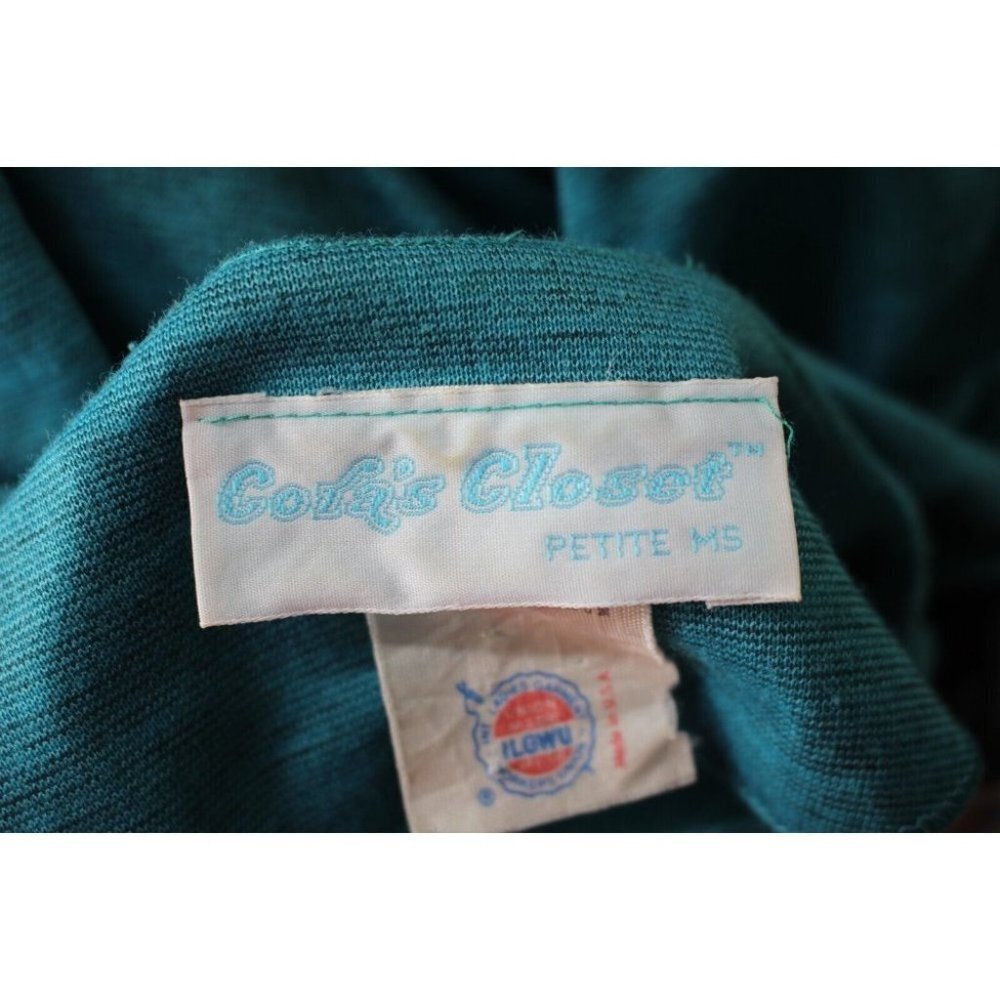 Vintage 70s Cora's Closet Turquoise Wool Elastic Waist Deco Buttons Dress Size S - Picture 5 of 7